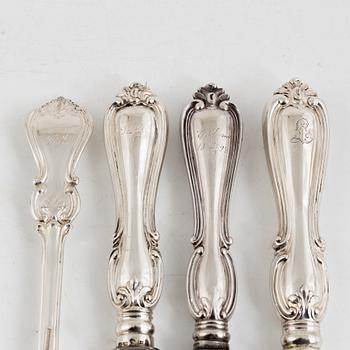 A Swedish 74-piece silver cutlery set, model 'Olga', mark of Folcker, Möllenborg, Carlberg a.o, 19th/20th century.