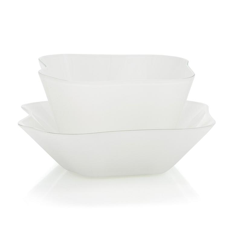 Alvar Aalto, lasiveistos, 2 osaa, "Aallon kukka", signeerattu Alvar Aalto Iittala. 1950-luku.