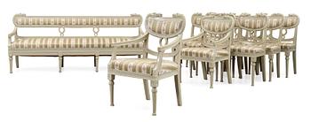 584. A Swedish early 19th century eleven piece suite comprising 1 sofa, 2 armchairs and 8 chairs, by J. Andersson.