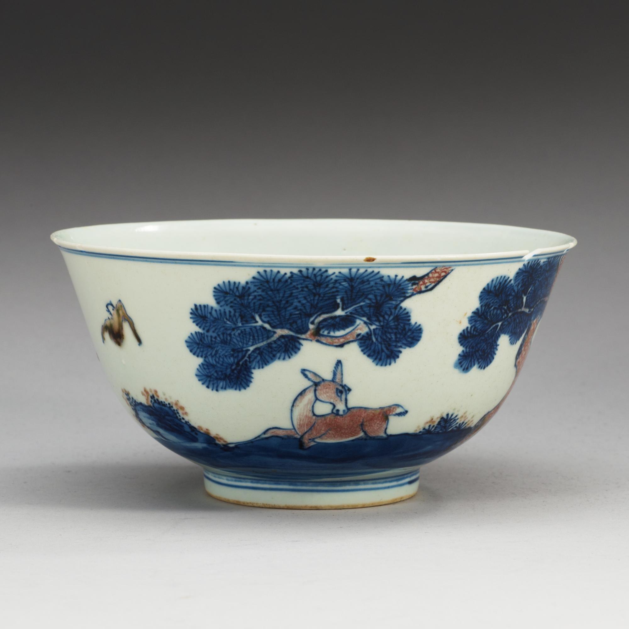 A underglaze blue and red bowl, Qing dynasty, 19th Century, with Jiaqing seal-mark.