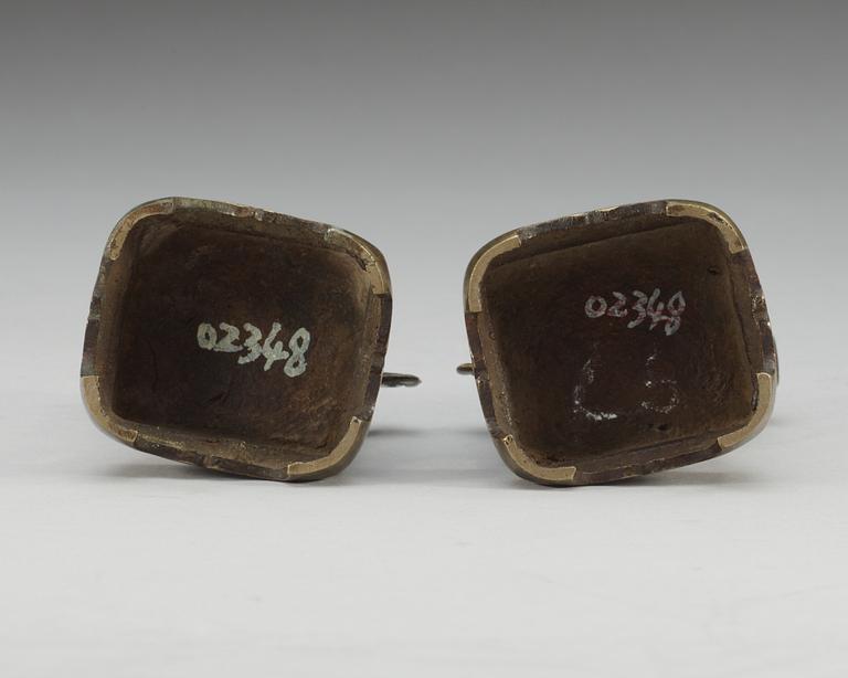 A pair of Tibetan bronze incense holders, presumably Ming dynasty (1368-1644).