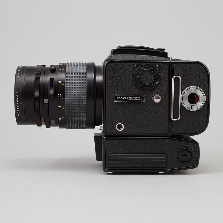A black body Hasselblad 500 ELX Camera from Sweden 1986. With Sonnar 4/150 T*.