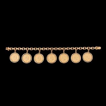 73. A charm bracelet, gold coins Oscar II. Weight 65 g.