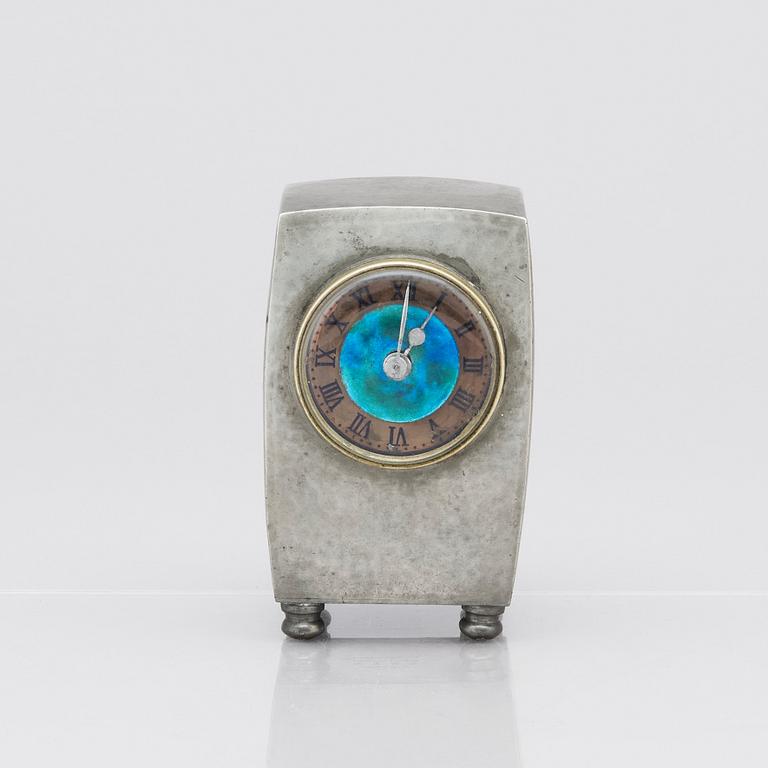 An Arts & Crafts Liberty & Co Tudric pewter and enamel timepiece, model no.0756.