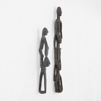 A set of two Asmat wood carvings/sculptures, Indonesia, Jakarta, 20th Century.