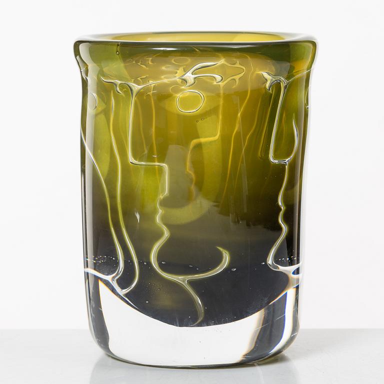 Ingeborg Lundin, Vase, glass, Ariel, "Faces", Orrefors, second half of the 20th century.