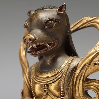 A Sino-Tibetan copper alloy of Rksavaktra Dakini, late 18th Century, circa 1800.