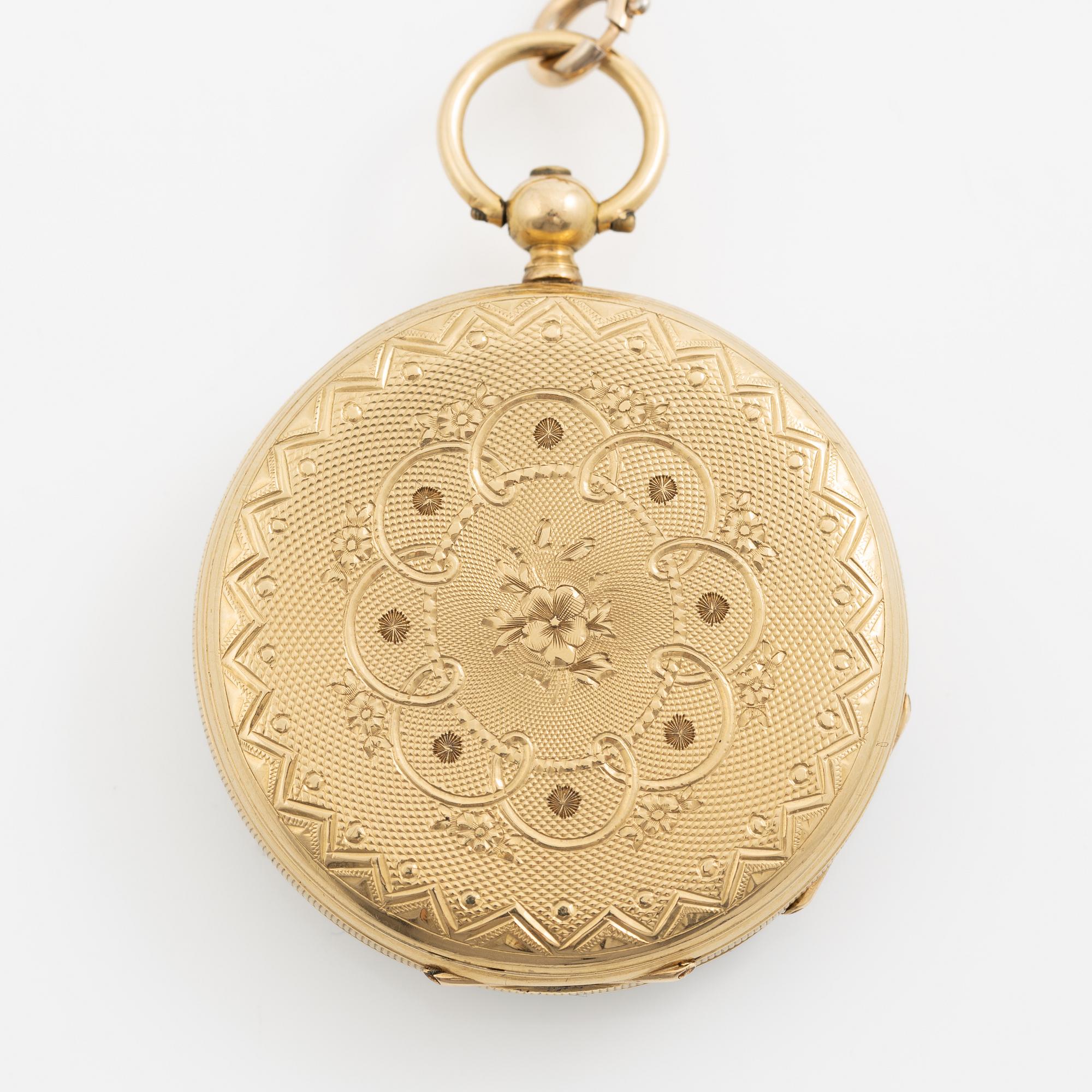 Pocket watch, 18K gold, 36.5 mm.