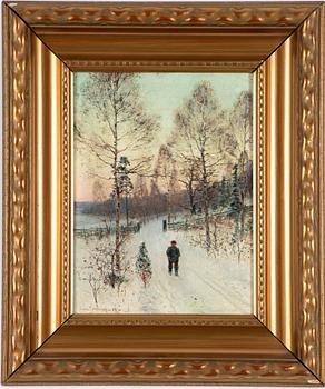 Carl Johansson, Winter Landscape with Wandering Man.