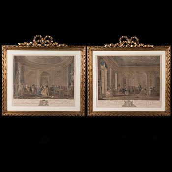 NICLAS LAFRENSEN D.Y, efter, ett par, kopparstick, delvis kolorerade, sent 1700-tal.