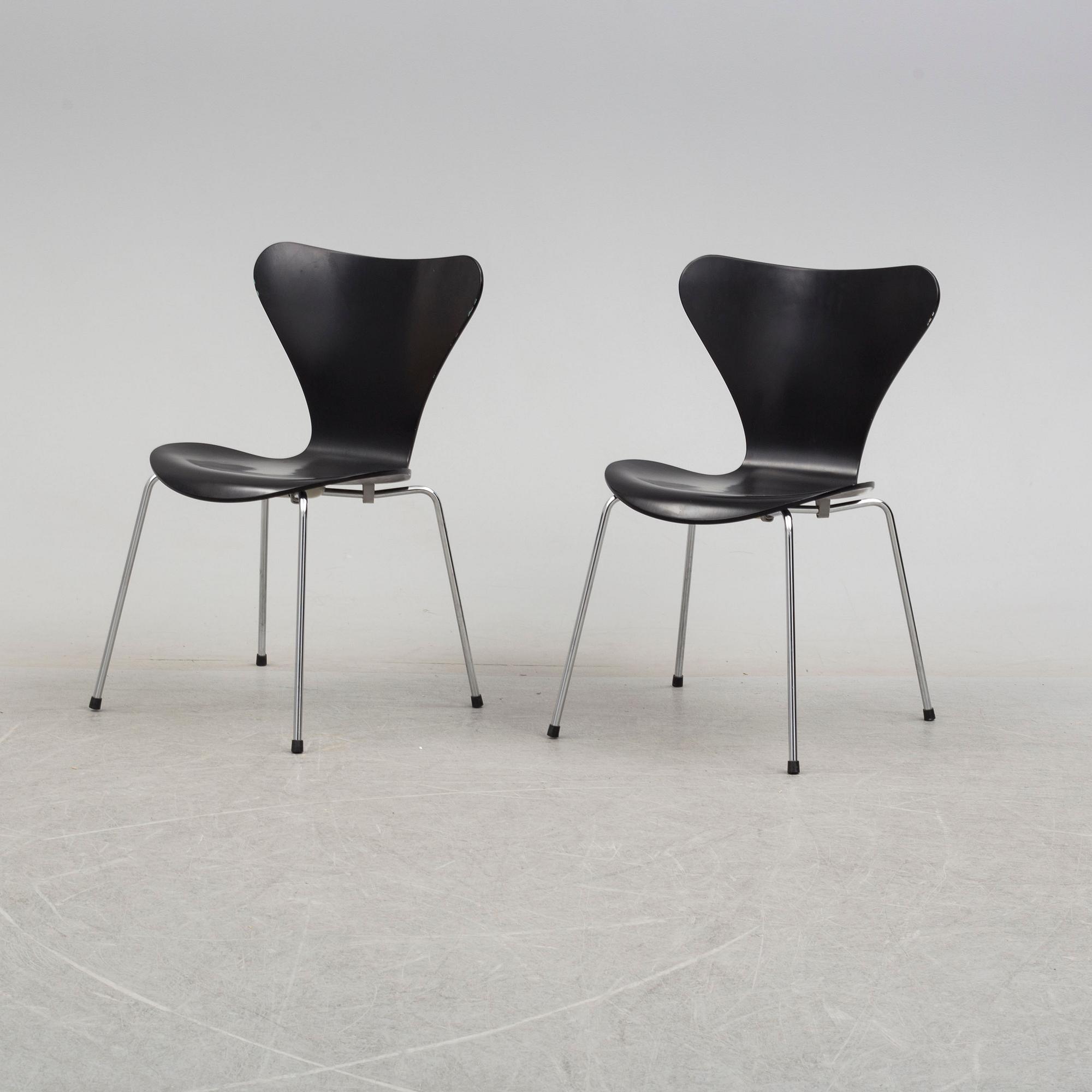 ARNE JACOBSEN, stolar, 6 st, "Sjuan", Fritz Hansen,