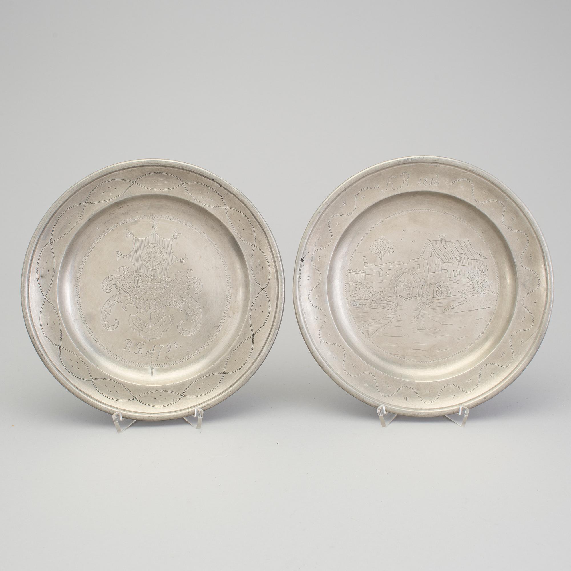TENNFAT, 3 st. Otydliga stämplar, troligen Tyskland, 1700-tal/1800-talets början.