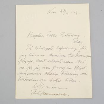 A signed photograph of King Gustav V of Sweden, dated 1949, in silver frame.