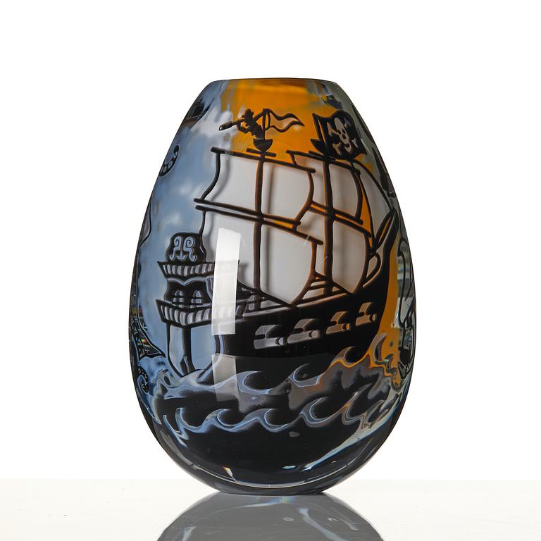 Robert Oldergaarden, "Treasure Island", a unique Swedish glass vase, graal technique, 2010.