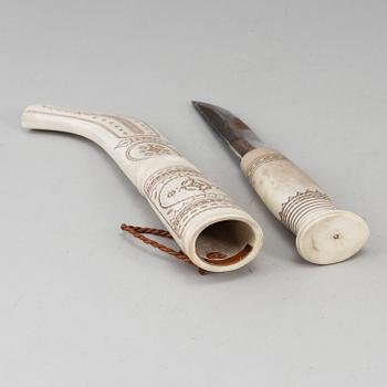 TORE SUNNA, a Sami reindeer horn knife, signed Thore Sunna.