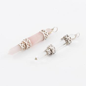 Earrings, 2 pcs, silver with rock crystal and rose quartz.