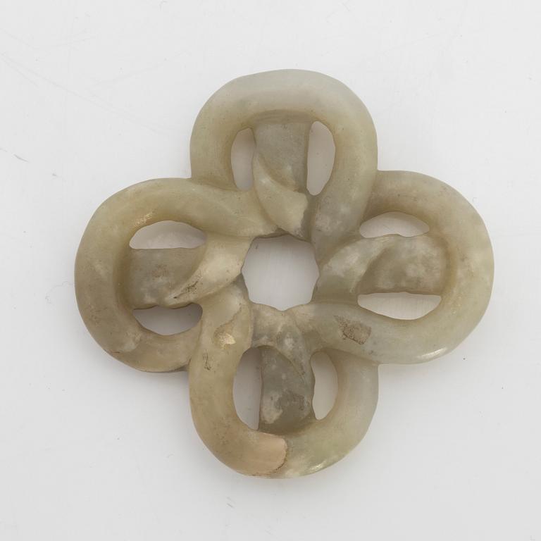 A group of three sculptured nephrite objects, Qing dynasty or older.