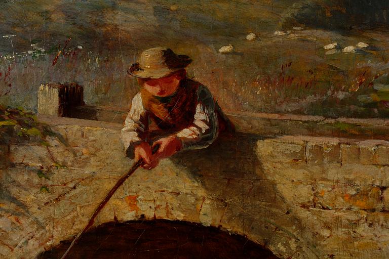 OIDENTIFIERAD ENGELSK KONSTNÄR, oljemålning, bär otydlig signatur och trolig datering -77?.