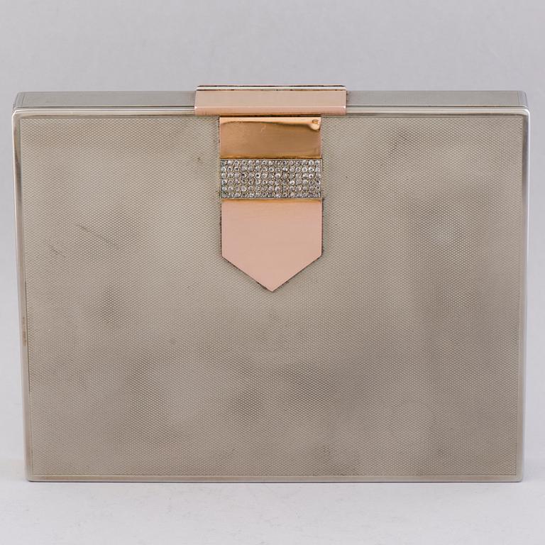 MAKE-UP VÄSKA, vitmetall, 18K guld, rosenslipade diamanter. Van Cleef & Arpels, Paris 1930-tal.