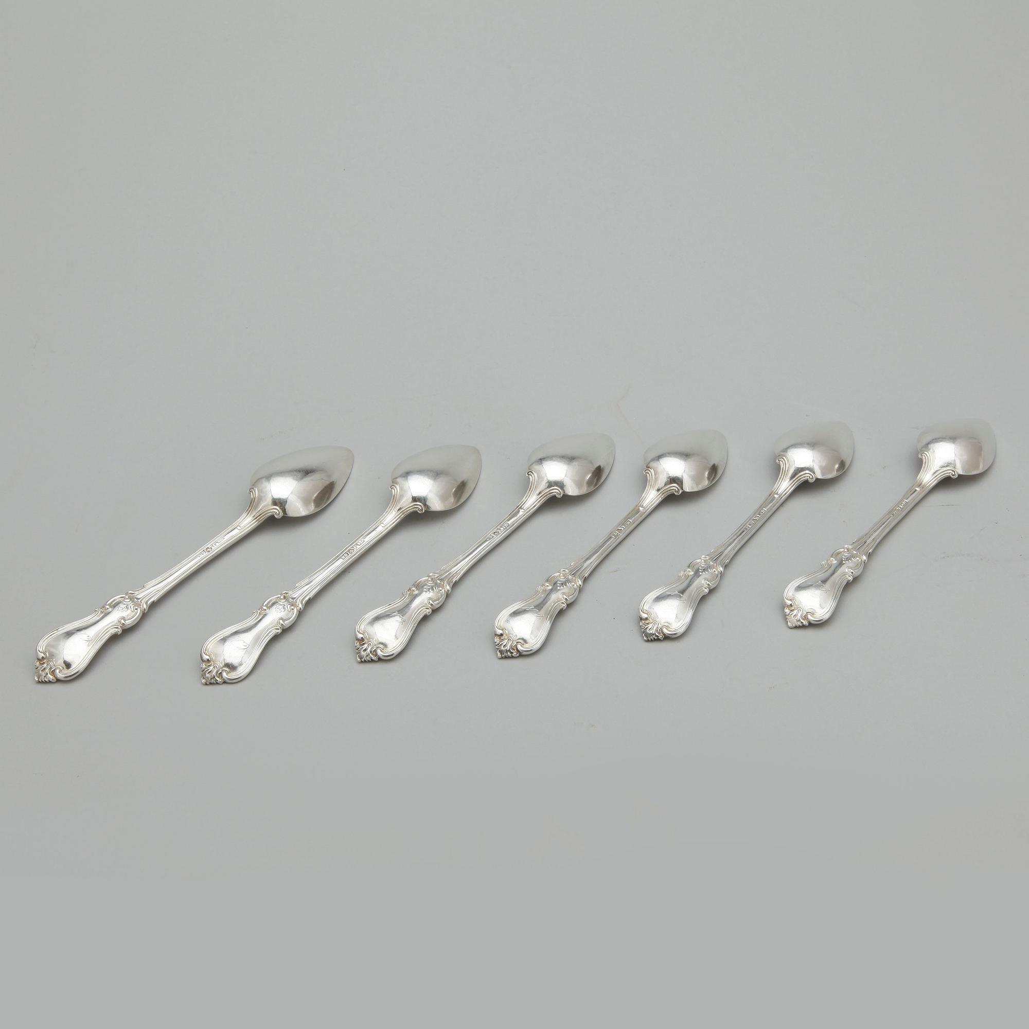 EFTERRÄTTSSKEDAR, 6 st, silver, Christian Hammer, Stockholm 1850. Total vikt ca 271 gram.