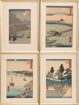 Ando Hiroshige, after, 4 woodblock prints, 20th century.