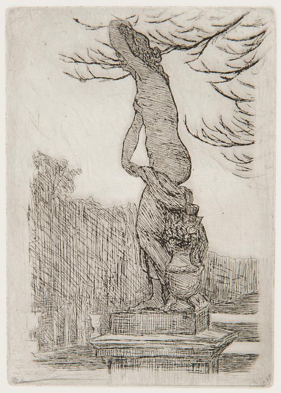Hugo Simberg, "Staty i park" (Statue in a park).