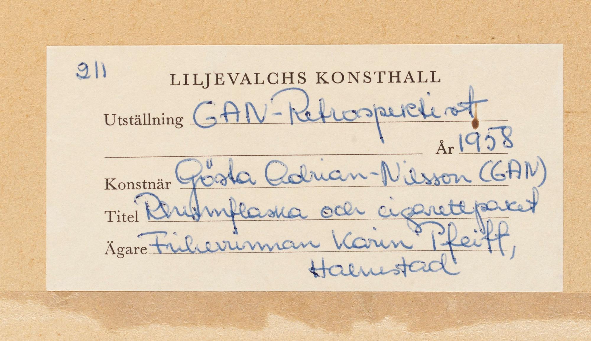 Gösta Adrian-Nilsson, "Rhumflaska och cigarettpaket".