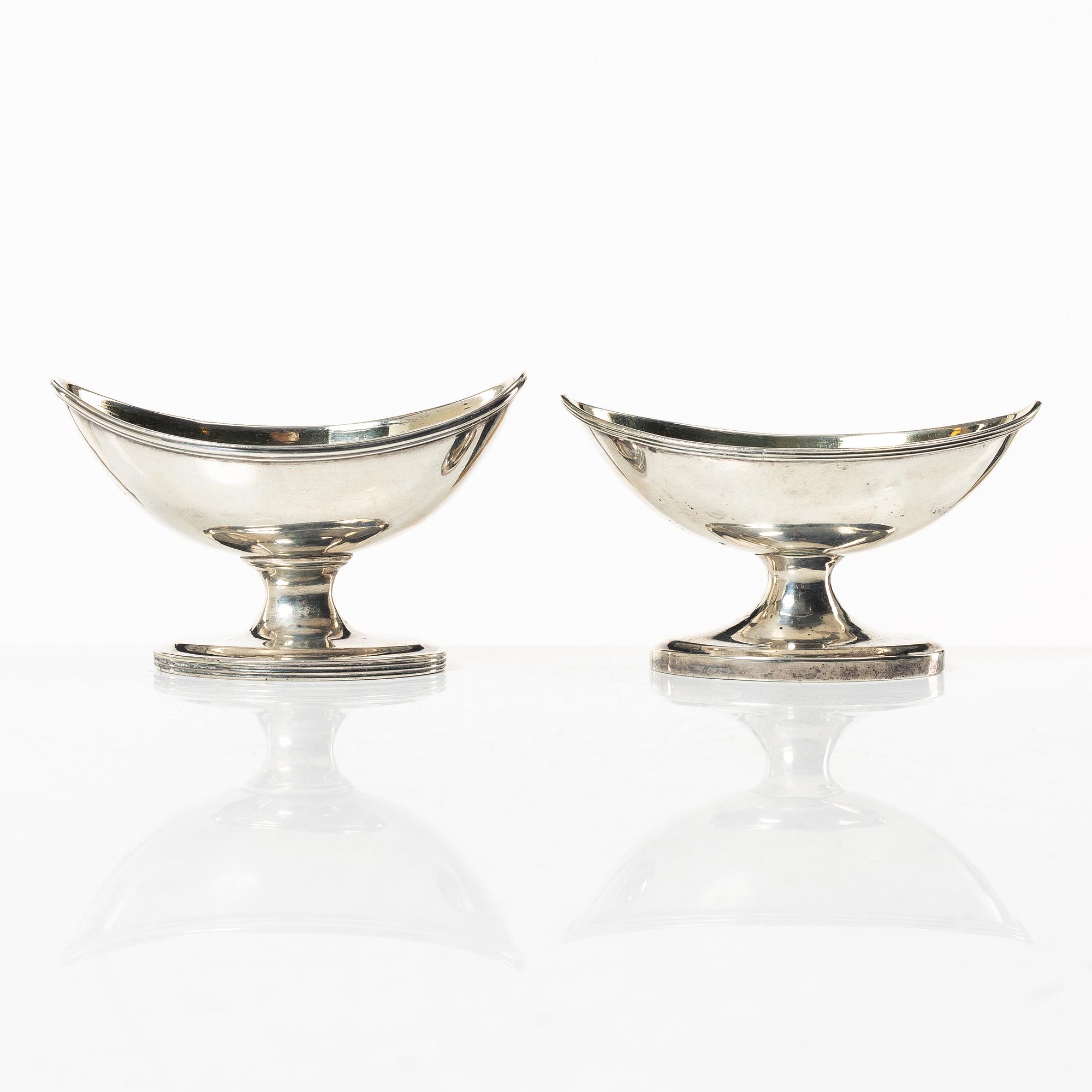 Salt cellars, a pair of similar, silver, London and Edinburgh, circa 1800.