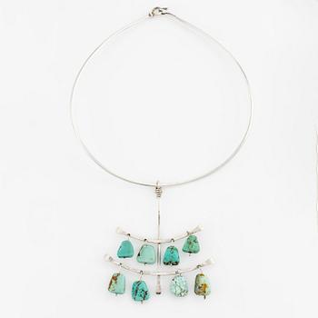 Vivianna Torun Bülow-Hübe, a pendant, silver with turquoises, executed in her own studio, most likely 1950's.