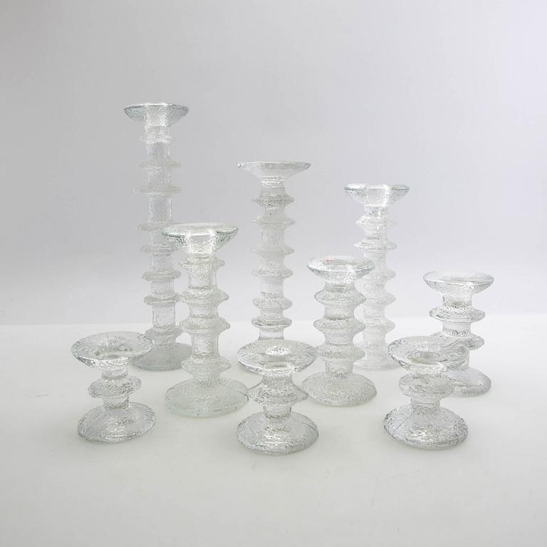 Timo Sarpaneva, ljusstakar 9 st "Festivo" Iittala Finland gjutet glas.
