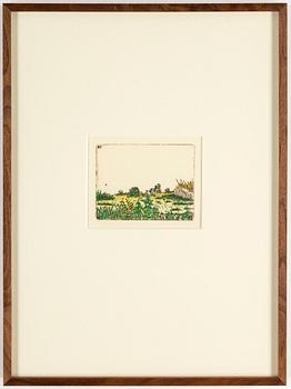 STEN EKLUND, hand colored etching signerad SE.