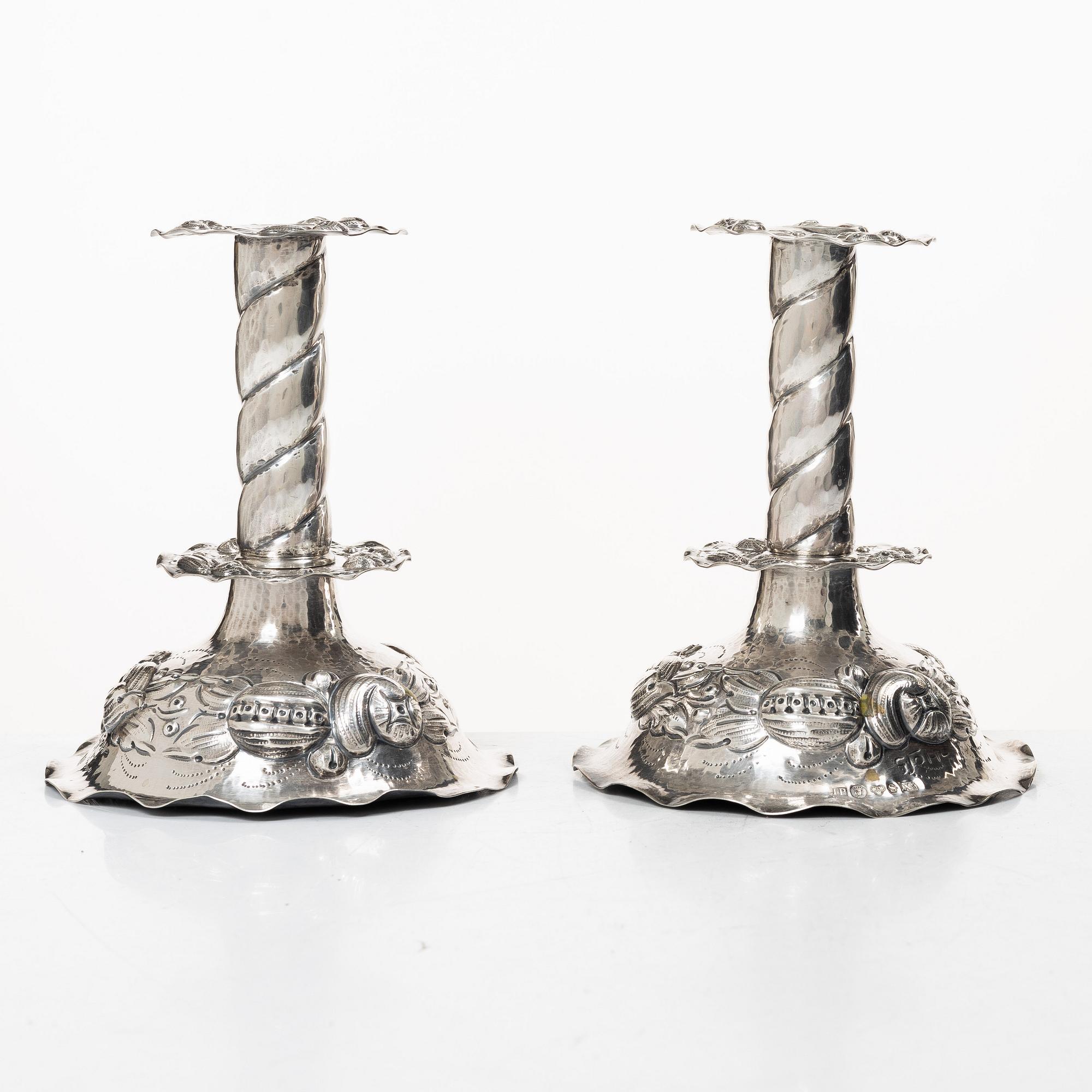 Candelsticks, a pair, silver, Baroque style, Jewellers Ab Joh Petterssons Eftr, Stockholm 1948.