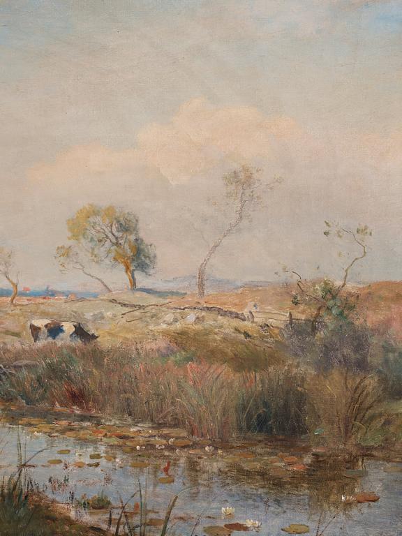 Gustaf Rydberg, A summer landscape with mill and cattle.