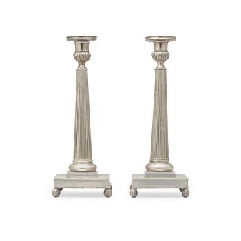 1632. A pair of late Gustavian pewter candlesticks by H Wicksten, master 1782.