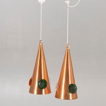 A set of two 1960s copper and glass ceiling pendants by Hans Bergström and Erik Höglund for Ateljé Lyktan.