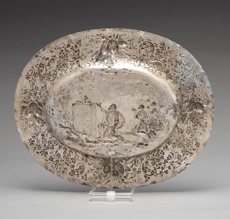 Christian Henning, presenterfat, silver, Stockholm 1706. Barock.