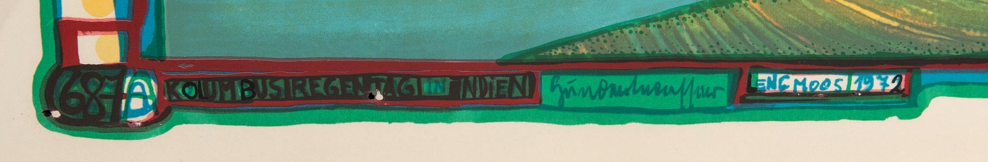 Friedensreich Hundertwasser, "Columbus Rainy Day in India", 1972.