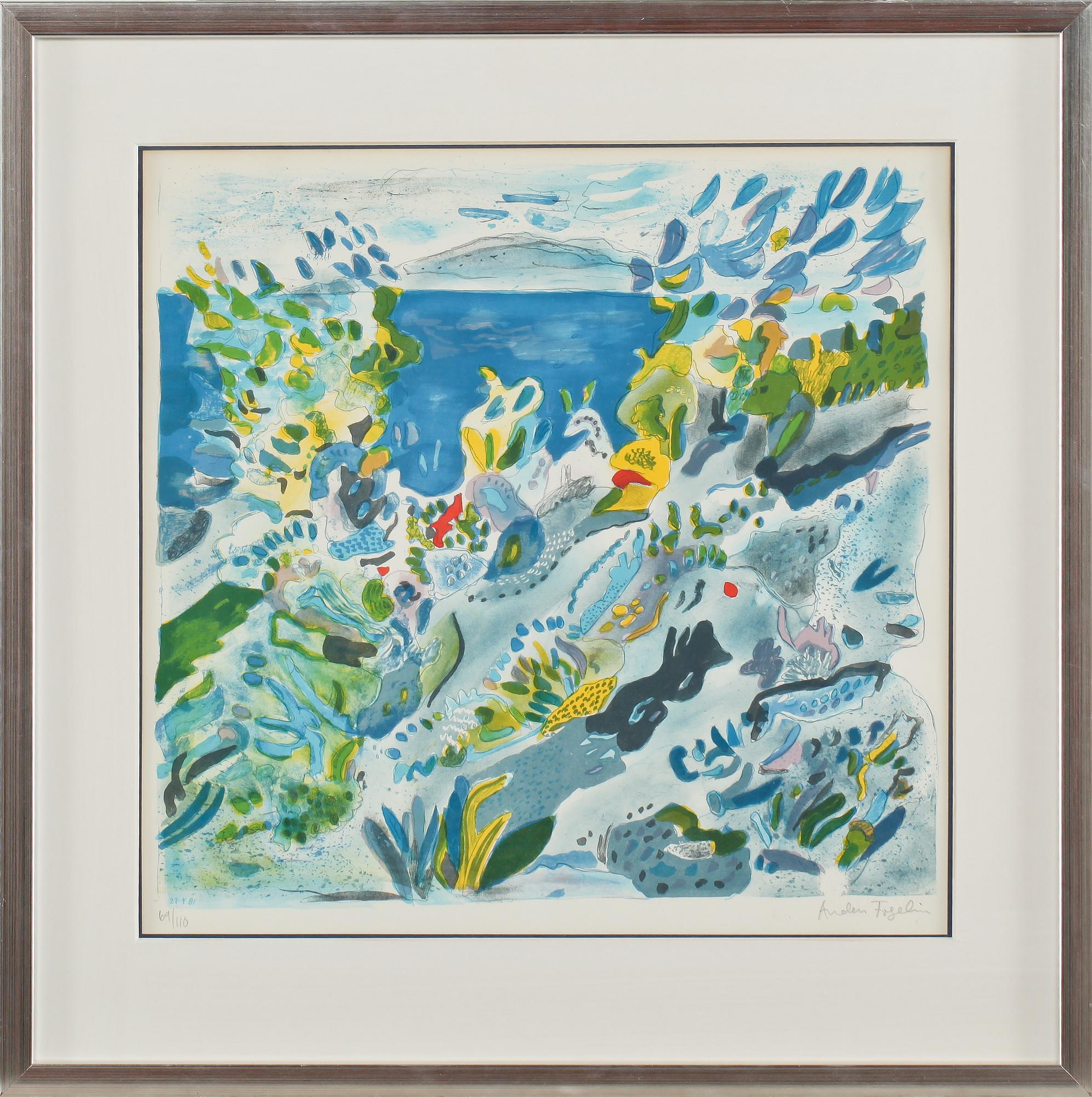 ANDERS FOGELIN, färglitografi, signerad, numrerad 69/110, daterad 27/4 -81.