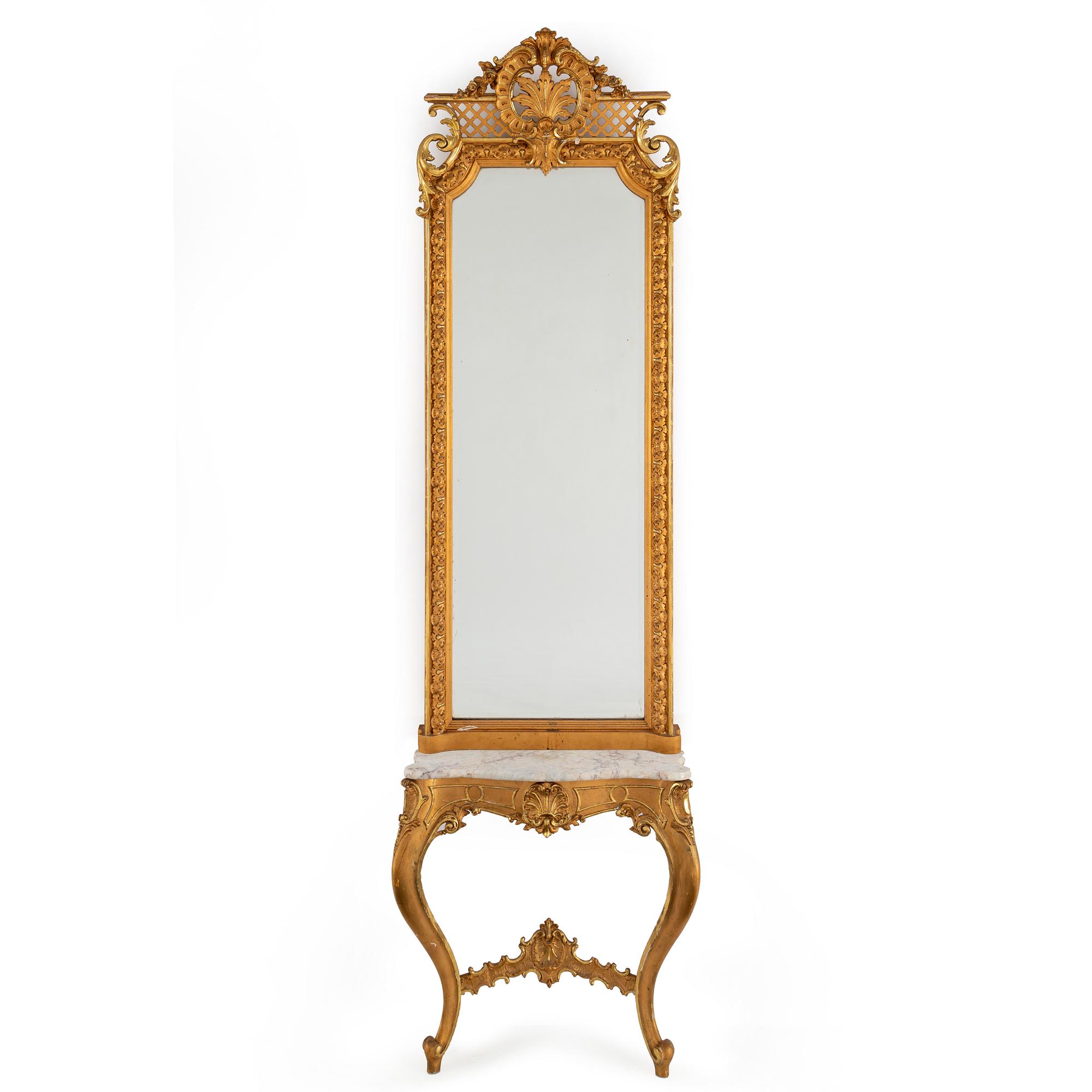A mirror and console table, late 19th century.
