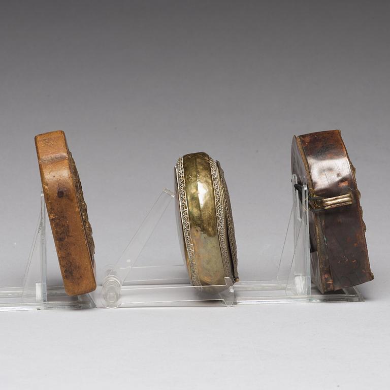 Two Tibetan travel shrines and a box with cover, 19th Century or later.