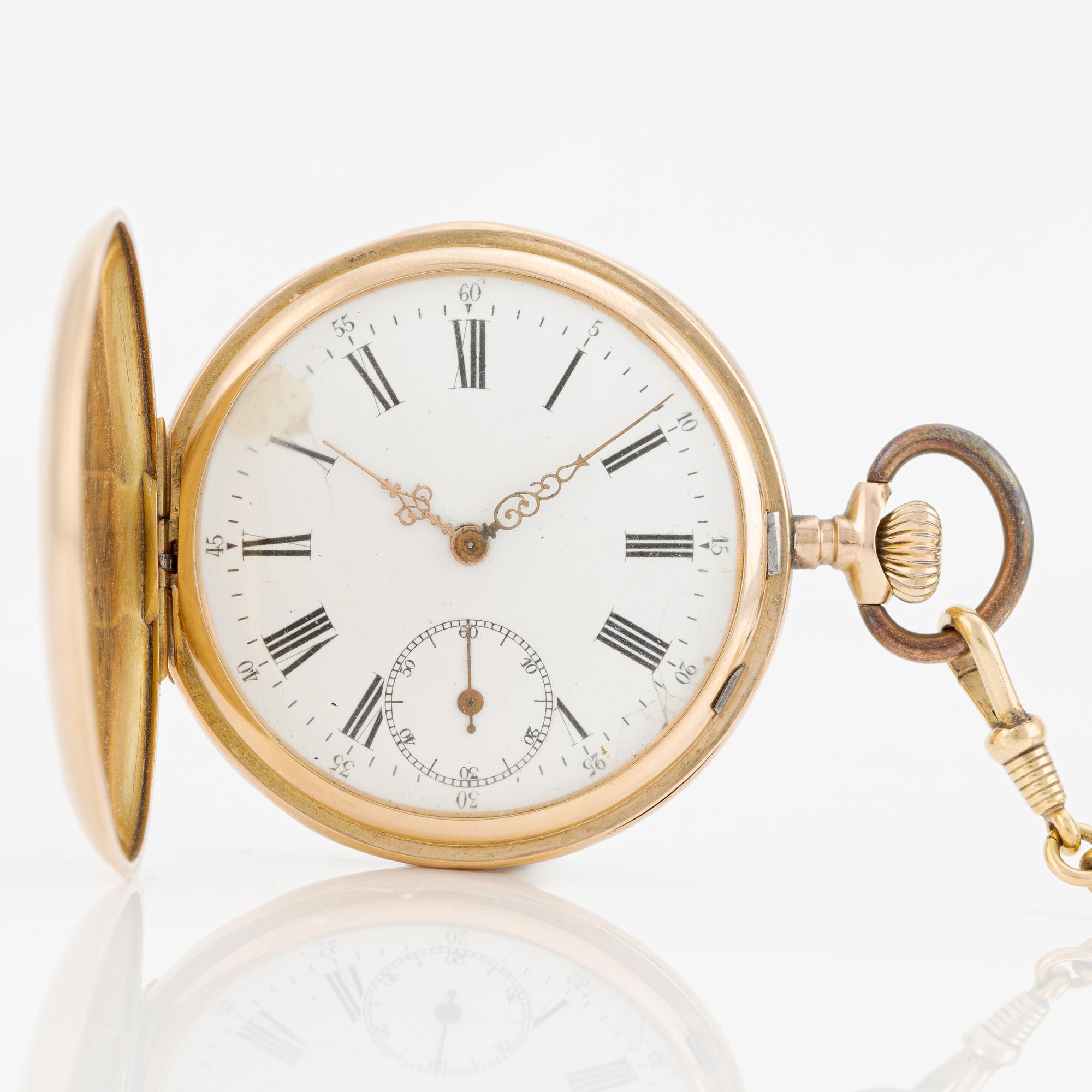 Fickur, 14K guld, savonett, 49,8 mm.
