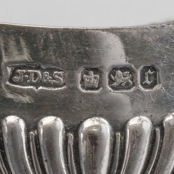 An English set of four silver salters with spoons mark of James Dixon & sons Sheffield 1895, weight 166 gr.