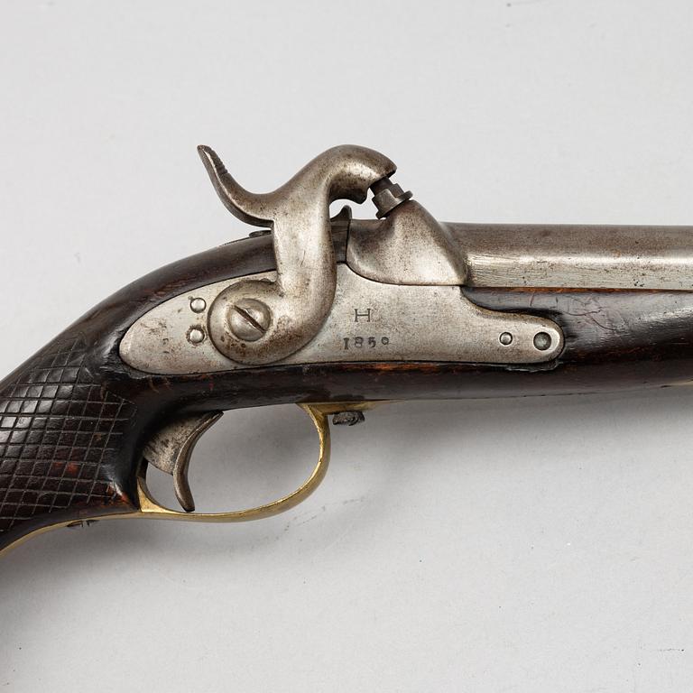 A Swedish smooth bored cavalry percussion pistol, 1850 pattern.