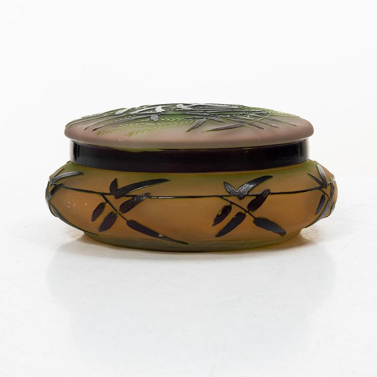 Emile Gallé, ask med lock samt vas, glas, Nancy Frankrike, Art Nouveau.