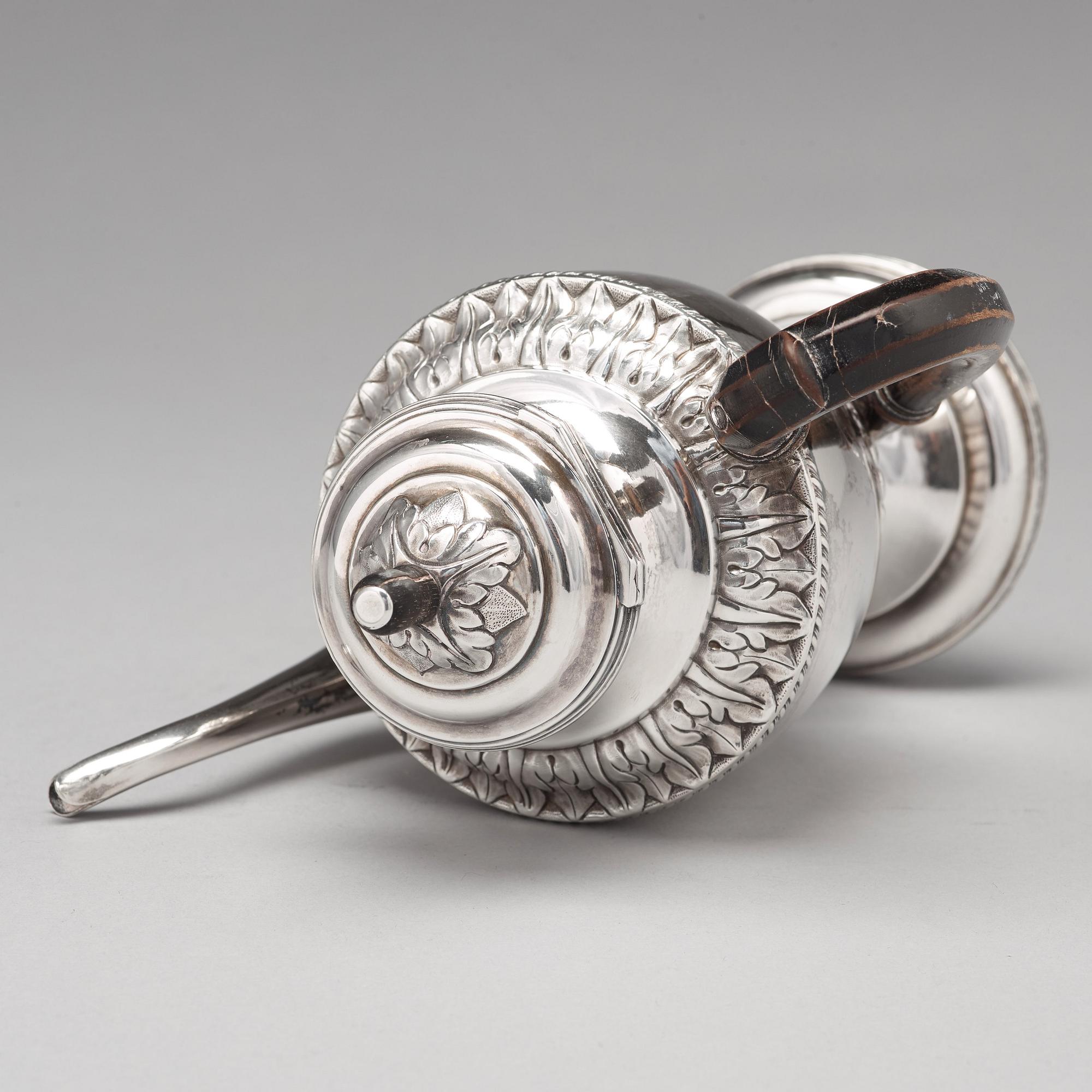 A Finnish empire silver coffeepot mark of Olof Robert Lundgren, Åbo (1821-1882) engraved date 1840.