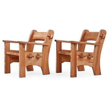 A pair of David Rosén pine easy chairs 'Berga', Nordiska Kompaniet, Sweden 1940's.