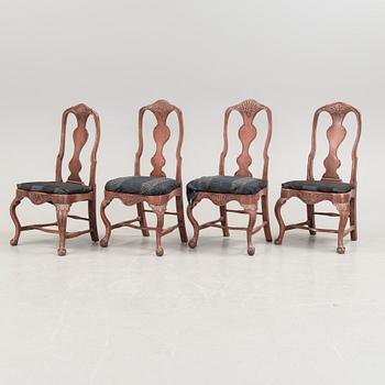 A set of four rokoko chairs, 18th century.