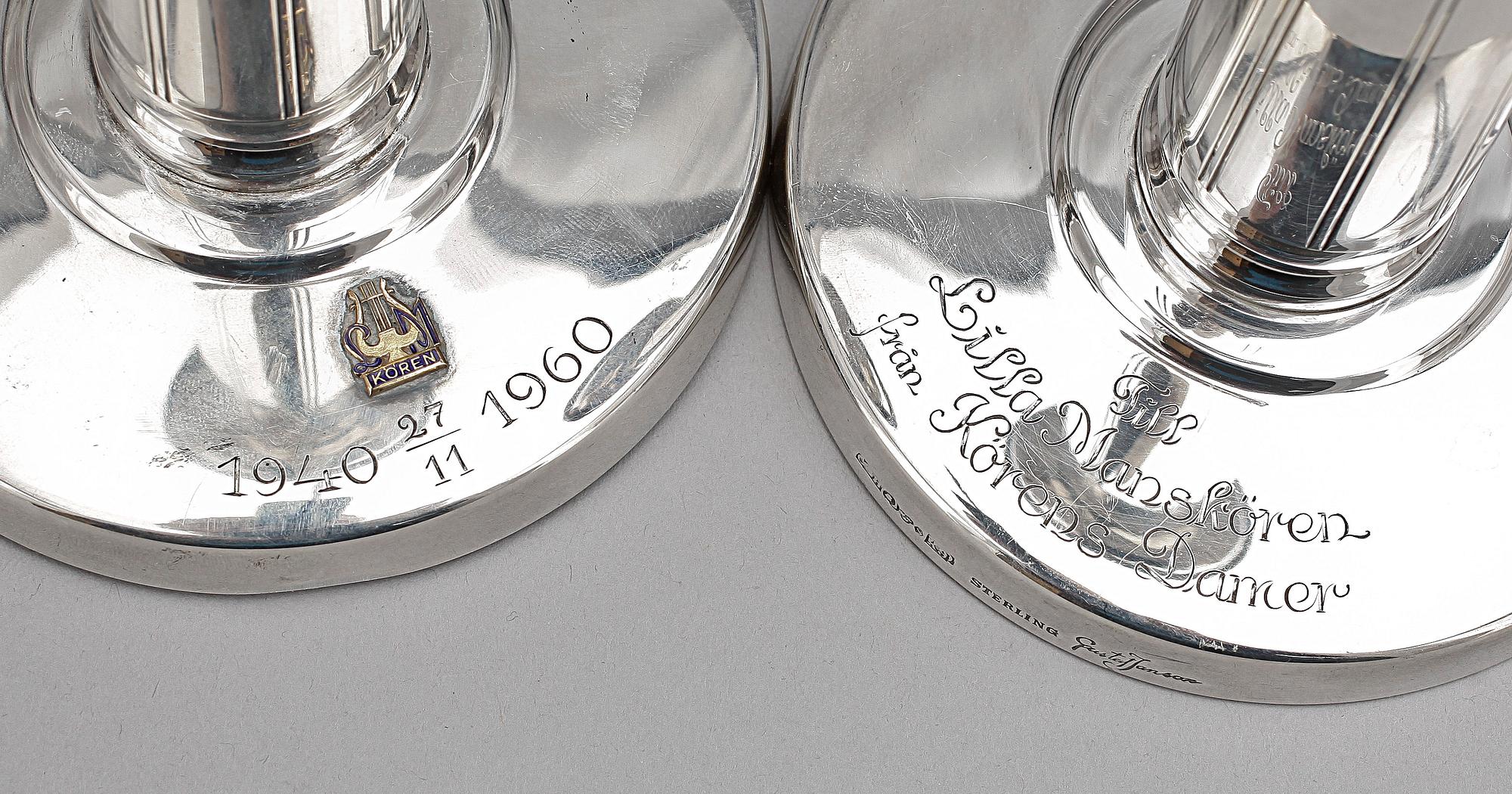 LJUSSTAKAR, ett par, sterlingsilver, CGH, Gustav Jansson, Stockholm, 1960.