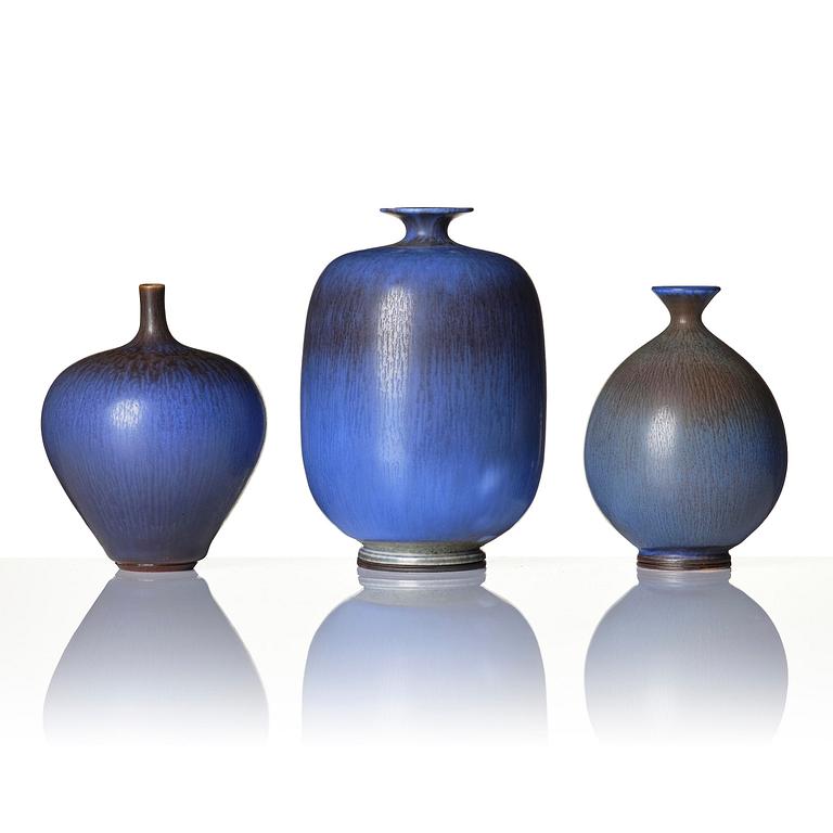 Berndt Friberg, a set of three stoneware vases, Gustavsberg Studio 1965-72.