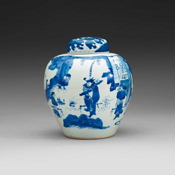308. A blue and white jar with cover, Transition 17th century.